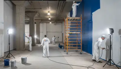 Nashville, TN commercial painting crew applying durable exterior coatings to protect a business building