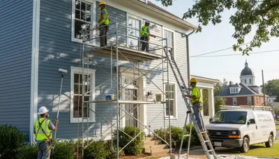 Professional Nashville, TN painters painting a home exterior for a residential repaint service