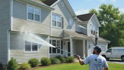Vinyl siding pressure cleaning in Nashville, TN to remove mold, mildew, and buildup on a home exterior